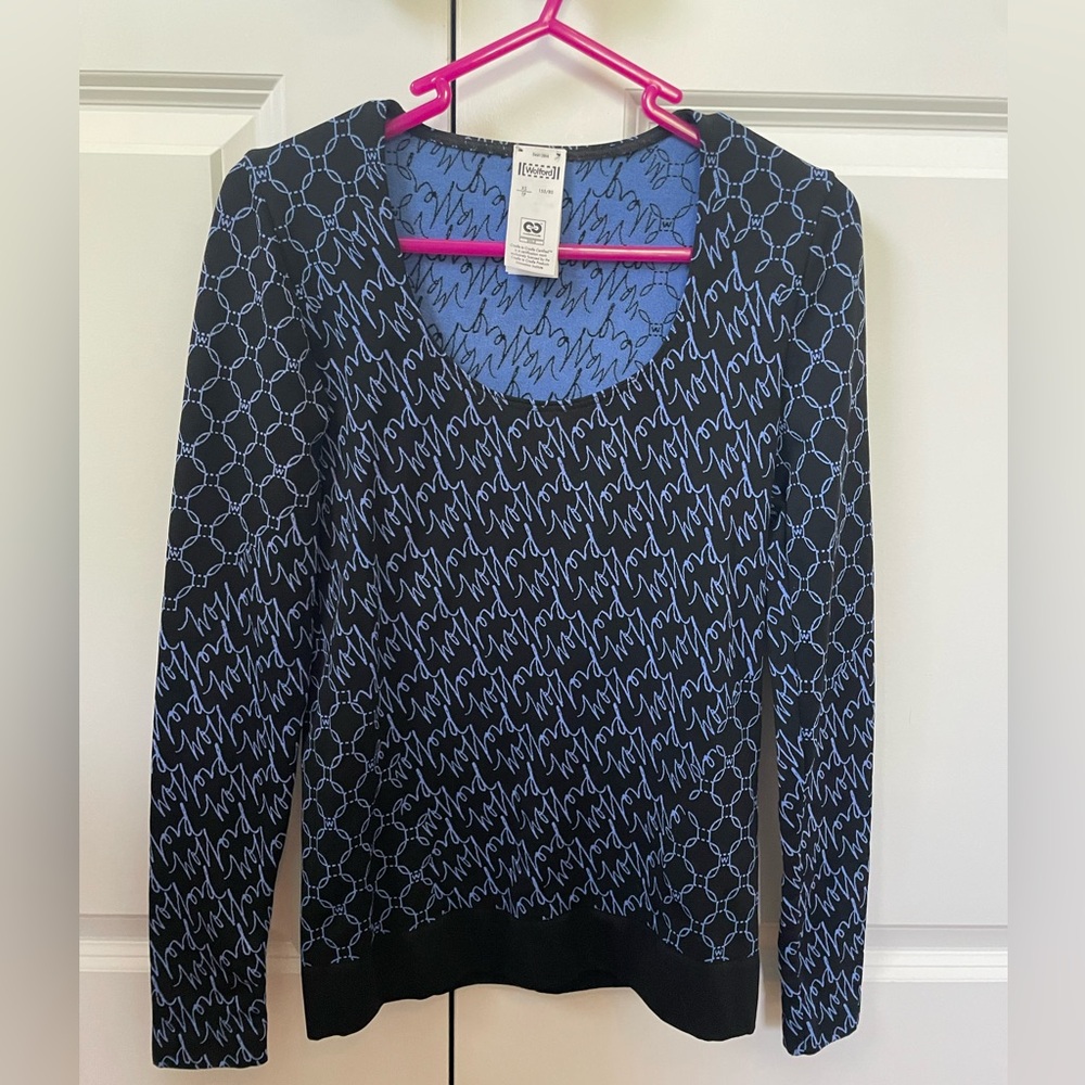 Wolford Black Egyptian Blue Aurora Monogram Logo Jumper Scoop Neck Pullover